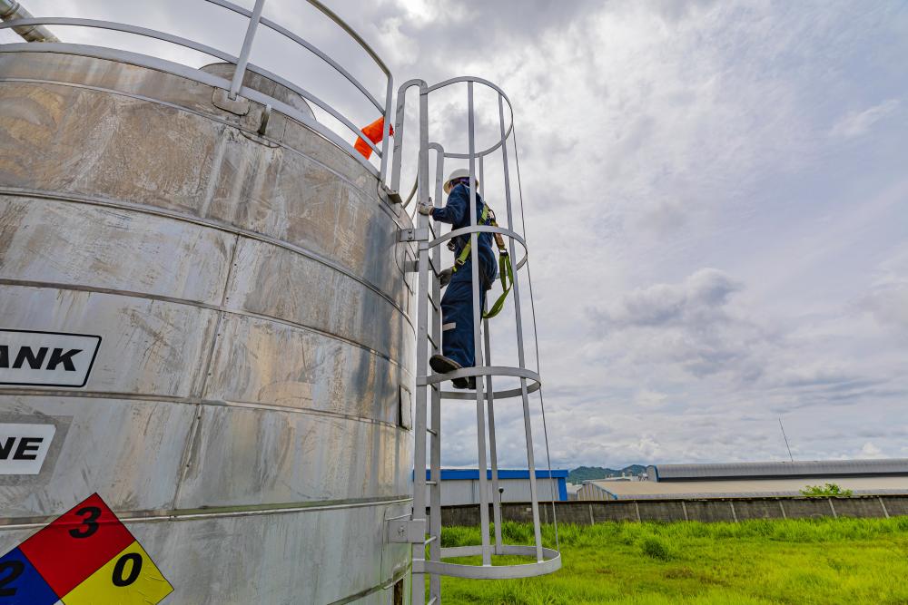 Above ground tank ladder